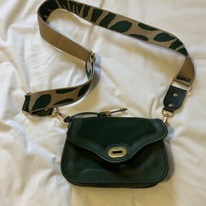 Fossil Dark Green Crossbody Bag with Patterned Strap
